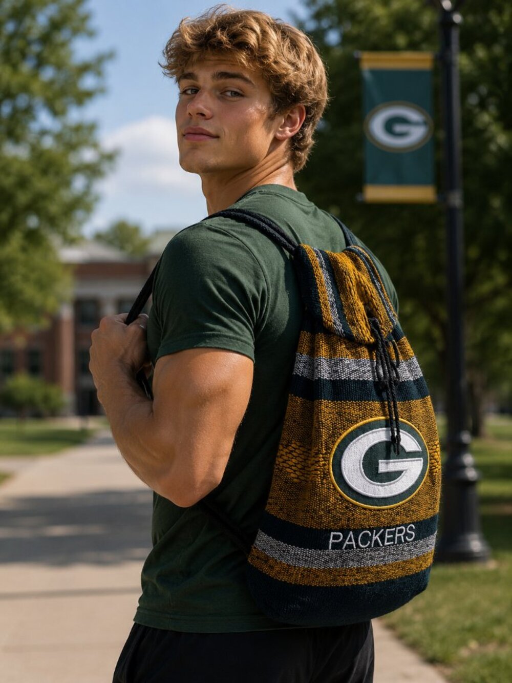 Green Bay Packers Baja Backpack Drawstring Bag Knit
